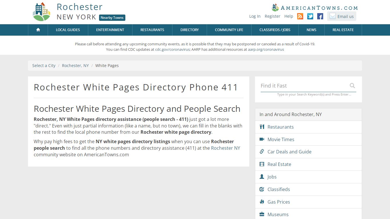 Rochester NY White Pages, Phone Book, 411 People Search Directory